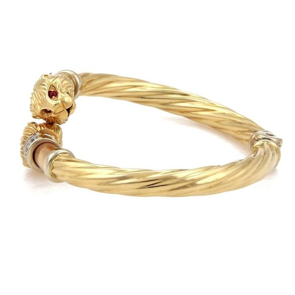 18k Gold Ruby Sapphire Animal Head Cuff Bangle - Picture 2 of 3